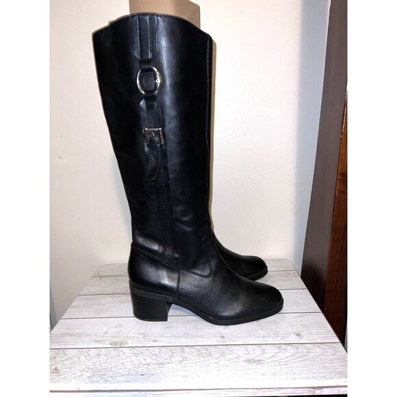 LAUREN RALPH LAUREN Riata Womens Black Leather Riding Boots Side Zipper - Picture 1 of 16